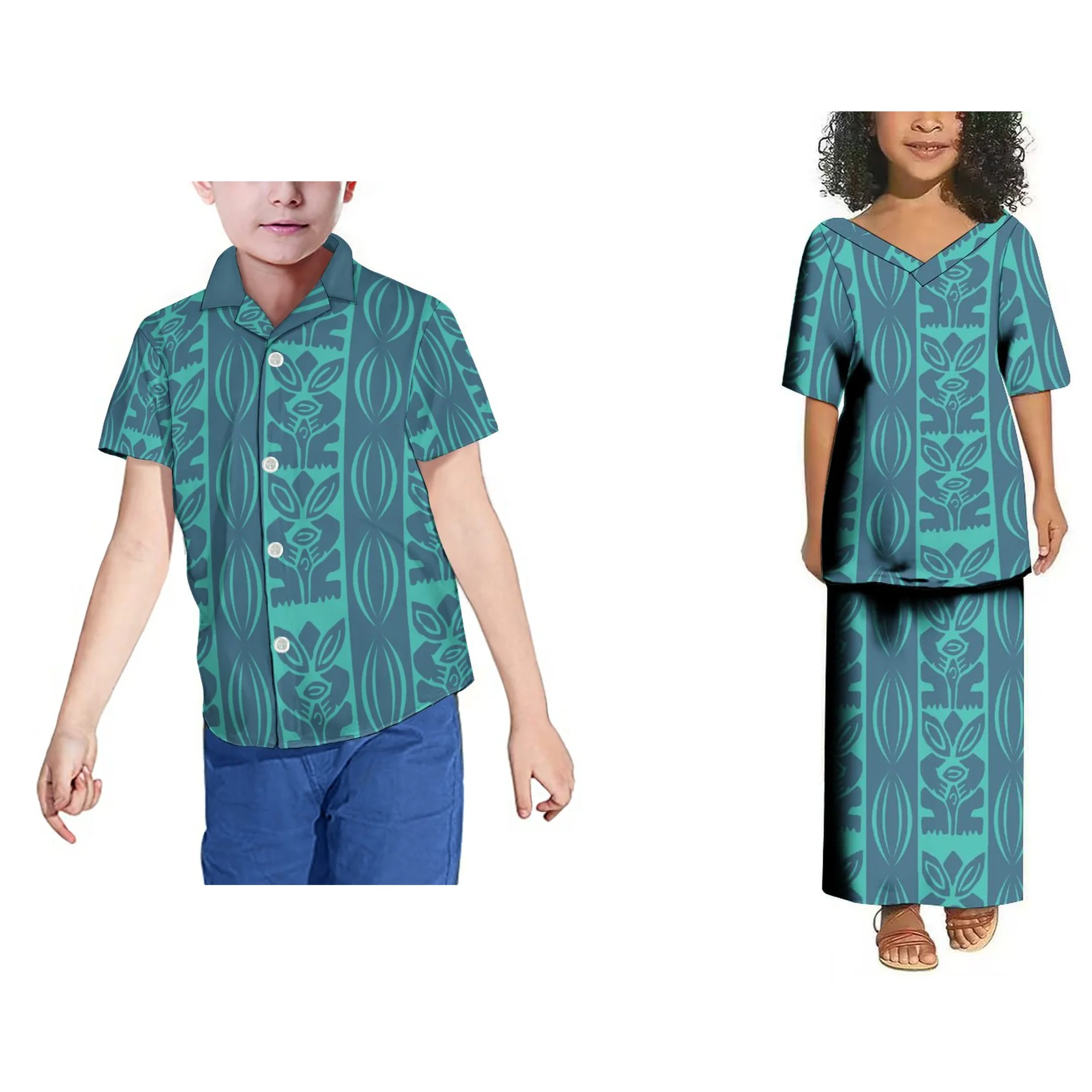 Conjunto de roupas infantis de duas peças, crianças, personalizar, decote em v, estampa tribal, vestido para meninas