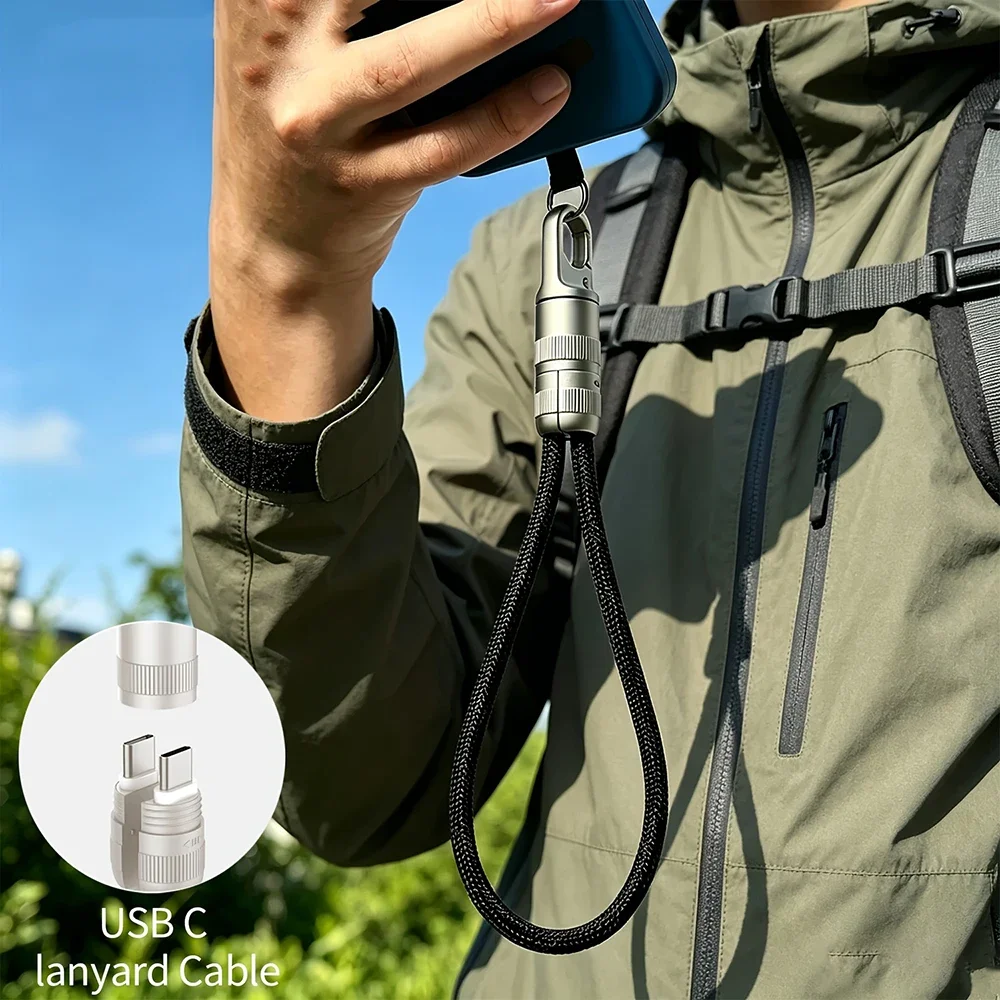 20cm Short USB C To Type C Cable Fast Charging Type C Keychain Lanyard Cable For IPhone 15 16 17 Samsung USB C Power Bank Cable