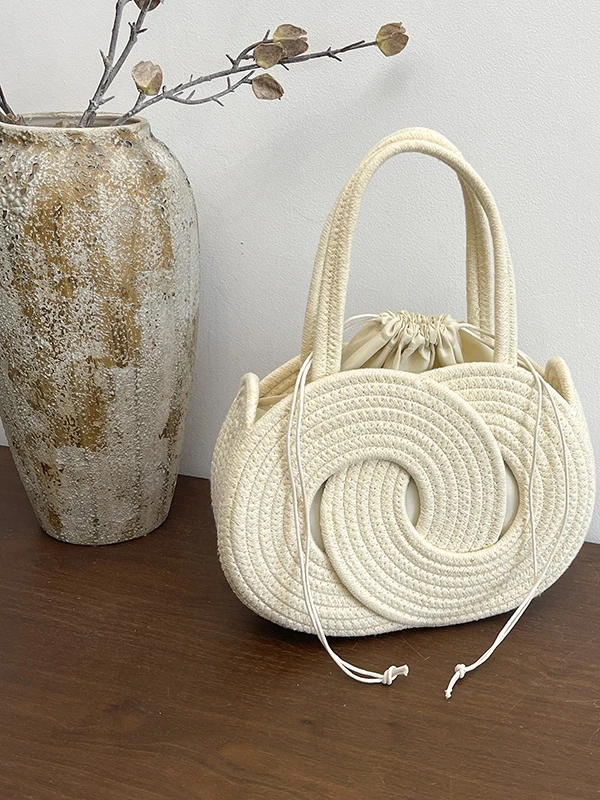Casual Handwoven Straw Bag Large Capacity Beach Vacation Ladies Handbag Soft Oval Shape Daily Use Youth Female Purse