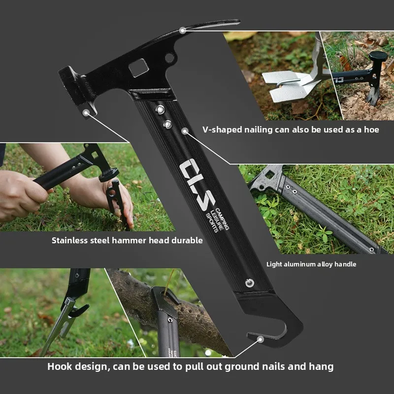 CLS Outdoor Tools Mini Tent Hammer Multi Functional Stainless Steel Aluminum Alloy Handle Camping Skyline Hammer Small Hammer