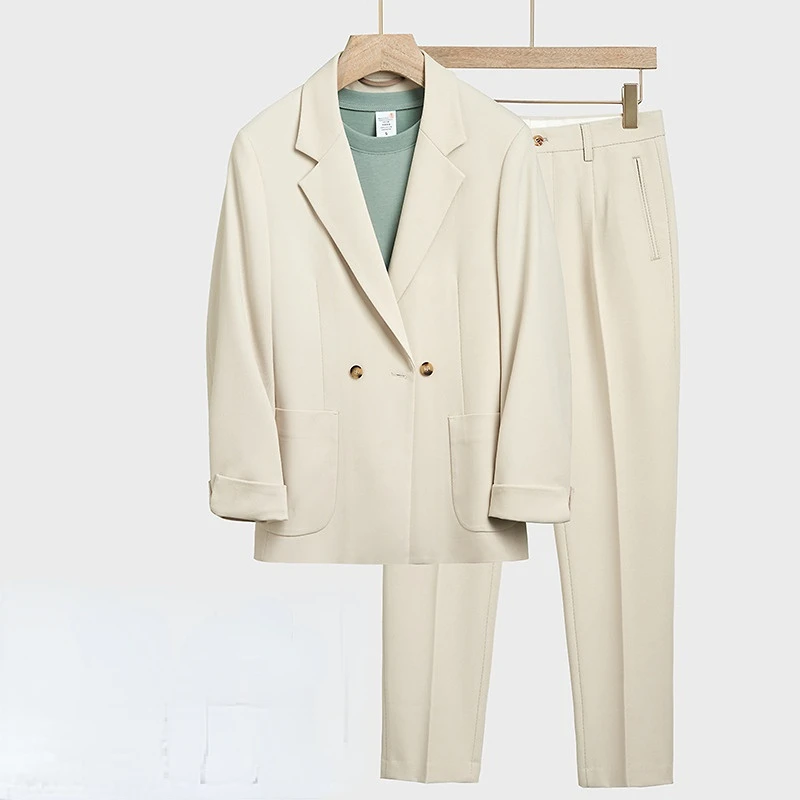 "طقم بدلة رجالي على الطراز الكوري لعام 2025-سترة وسراويل غير رسمية فضفاضة تناسب ربيع الخريف طقم كامل مكون من قطعتين"