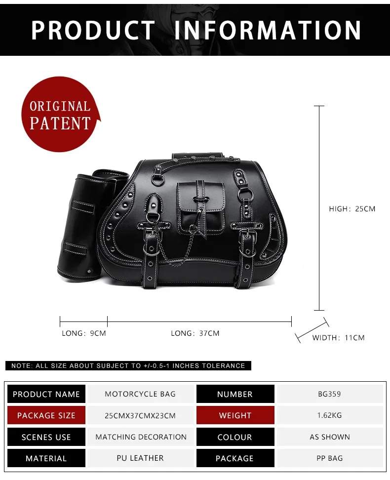 Bolsa para SILLÍN de motocicleta, bolsa colgante Punk para motocicleta, bolsa de modificación para dispositivo de motocicleta de gran capacidad, adecuada para Harley Honda