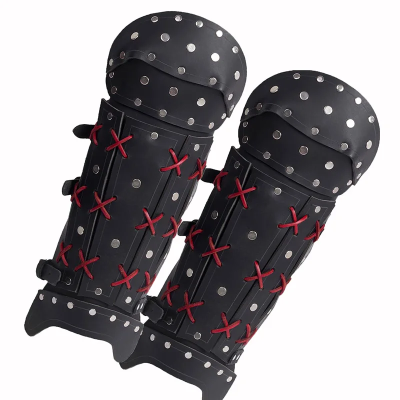 Medieval Samurai PU Leather Leg Armor Gaiters Viking Pirate Shoe Boot Cover Steampunk Fantasy Greaves LARP Props Cosplay Costume view 4