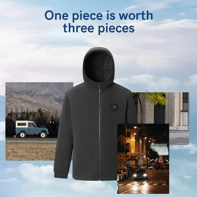 

Chericom Lightweight Winter Down Jacket Windproof Cuffs Hooded Design Slant Pockets Fleece Lined Coat Men Warm Jackets Y309536Y