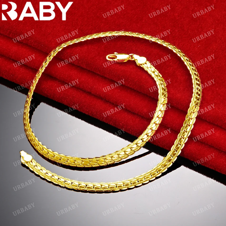 

URBABY 18K Gold Necklaces 16/18/20/24/26 Inch 6mm Full Sideways Chain Necklace For Men Women Fashion Fine Jewelry Wholesale