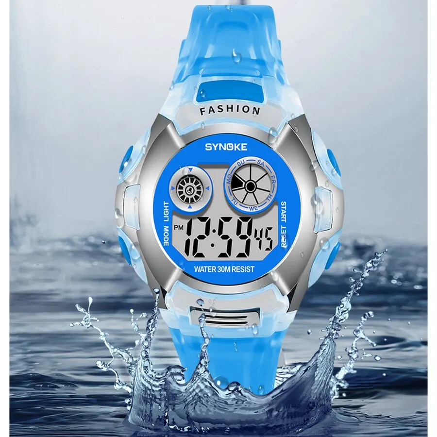 SYNOKE Student Electronic Watch Waterproof Sports Children Watch Glow Multi Function Digital Watch Seven Colors Light Gift