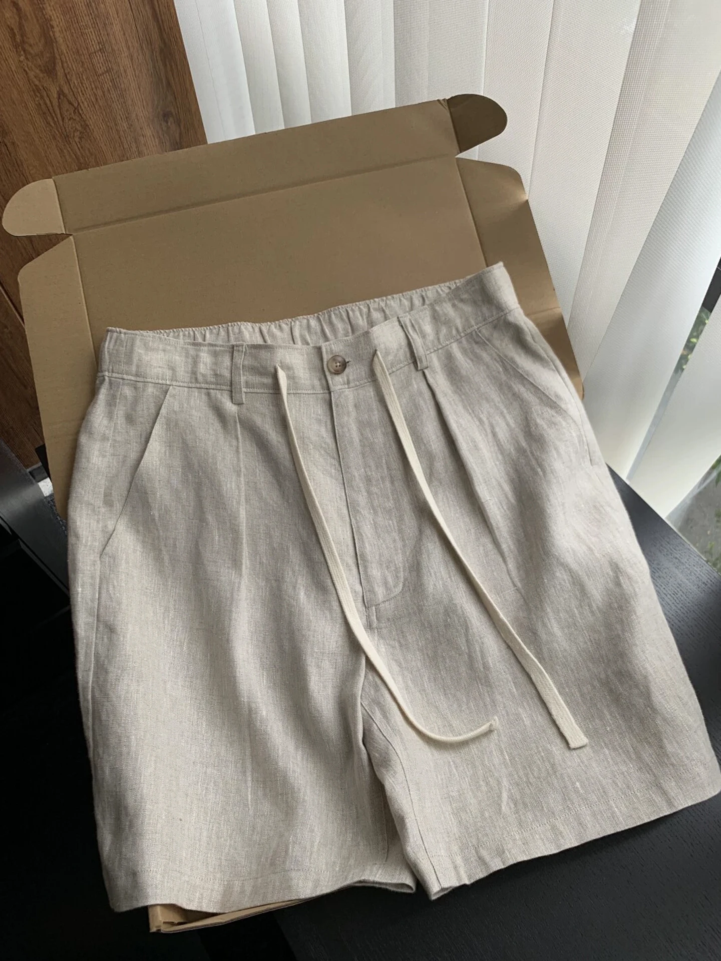 

Laoqianfeng Linen orts Men's Summer Thin Cool Feeling Breathable Cotton Linen Pants Lightweight Casual Suit Five-Point Pants