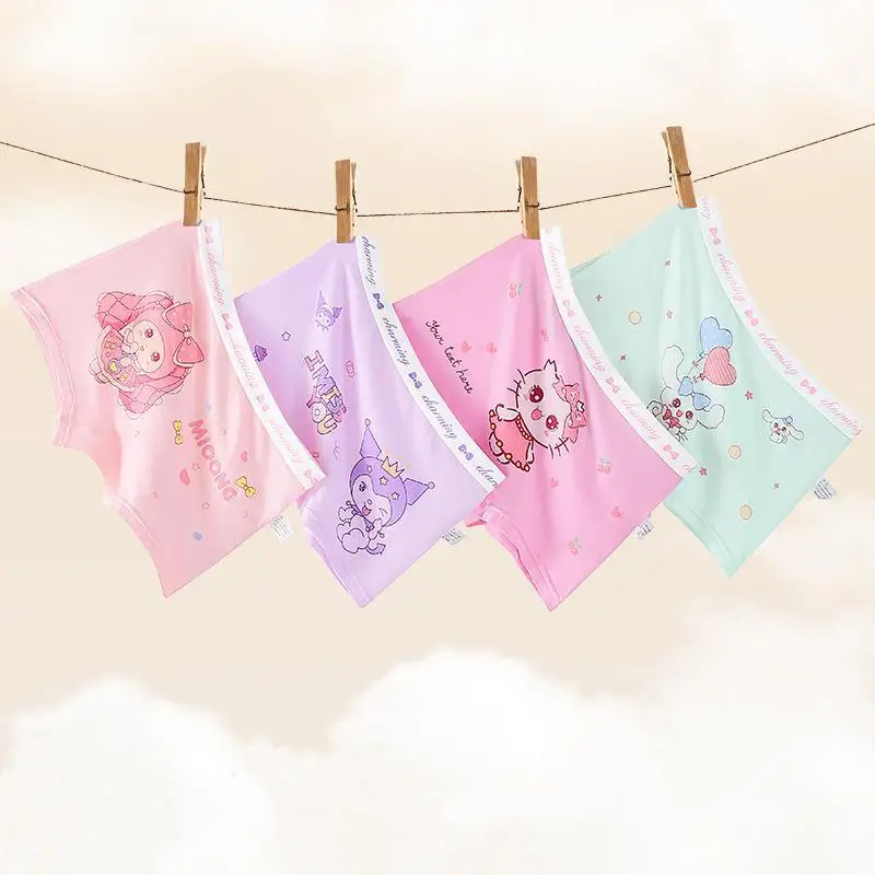 Sanrios Hellokittys Melody Cinnamoroll Kuromi Baby Briefs Modal Kids Underwear Antibacterial Girl Boxer Shorts Toddler Underpant