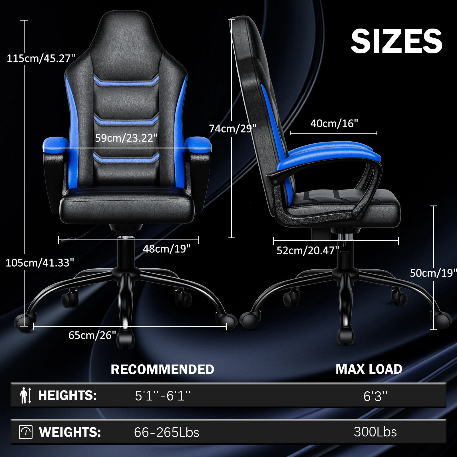 PU Leather Comfy Swivel Gaming Chair, Cadeiras de videogame, Altura do assento ajustável, Cadeira do computador, Home Office Desk, Cadeira respirável