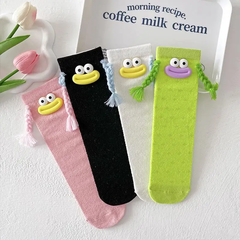 

Cute Funny Cartoon Sausage Mouth Solid Sock Mid-Calf Socks For Girls Novelty Kids Children Dopamine Braid Cotton Hosiery