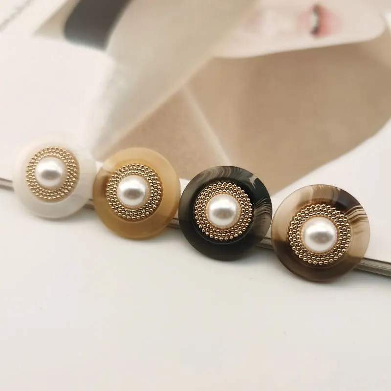 Luxury Resin Metal Buttons Imitation Pearls Decorative DIY Clothes Buttons Sewing Accessories Material Coat Buttons Wholesale