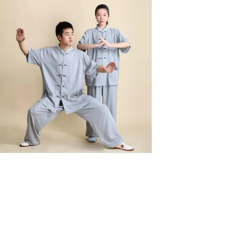 

Wholesale New Men Women Chinese Style Kung Fu Suit Cotton Linen Short Sleeve Jacket Pants Set Tai Chi Martial Arts Clothing