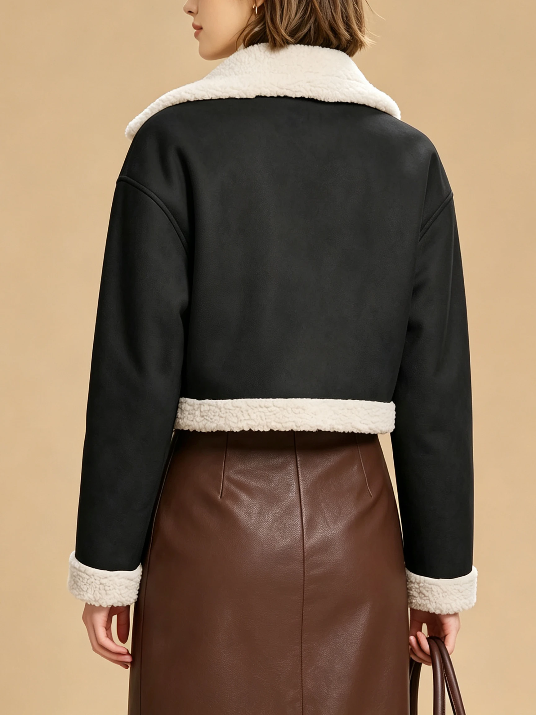 Damen Einfarbiger Mantel mit Kragen und Asymmetrischem Design, Reißverschluss, Kurze Länge, Herbst-Winter-Musikfestival-Jacke Neu 2026 – Detail 6