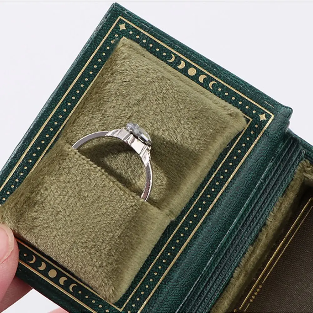 Новая коробка для колец из искусственной кожи с откидной крышкой, держатель для колец в форме книги, чехол для хранения подарков в стиле ретро ювелирных изделий