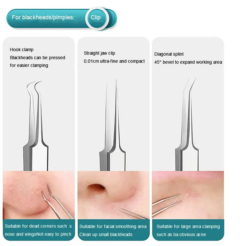 여드름 블랙헤드 제거 바늘, 블랙 도트 클리너, 모공 클리너, 딥 클렌징 도구, 얼굴 스킨 케어 도구, 8 개, 5 개, 3 개