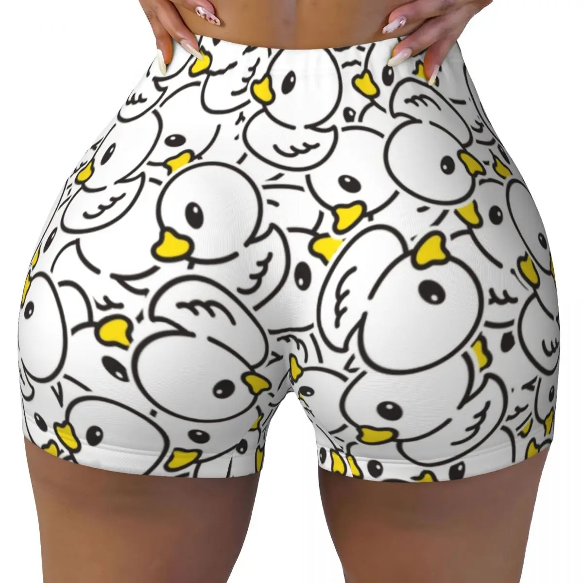 Custom Yellow Colorful Rubber Duck Pattern Running Volleyball Gym Shorts Women Athletic Workout Yoga Shorts