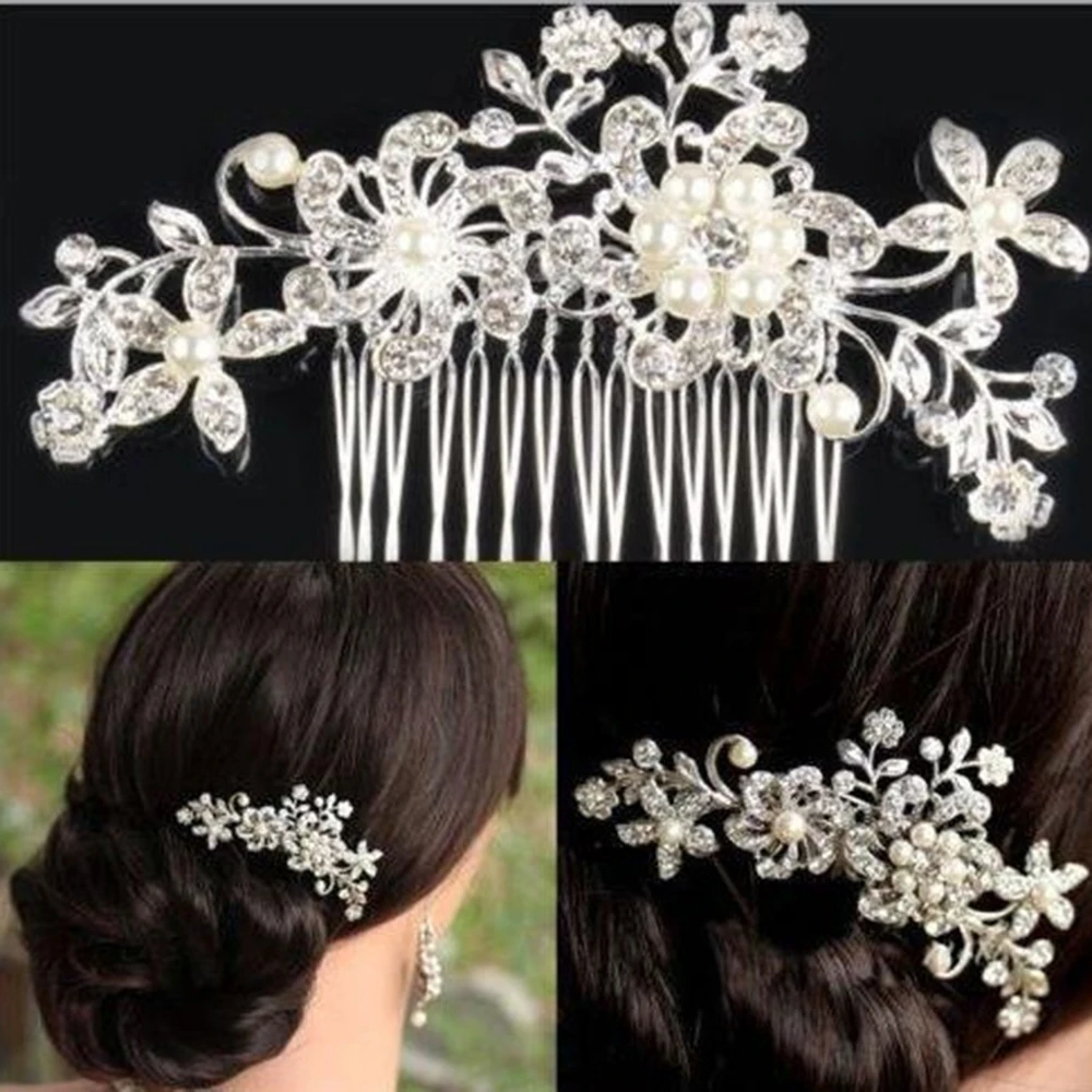 New Bridal Crystal Hair Combs Headpiece Jewelry Rhinestone Pearl Flowers Handmade Wedding Hair Accessories For Women Girls