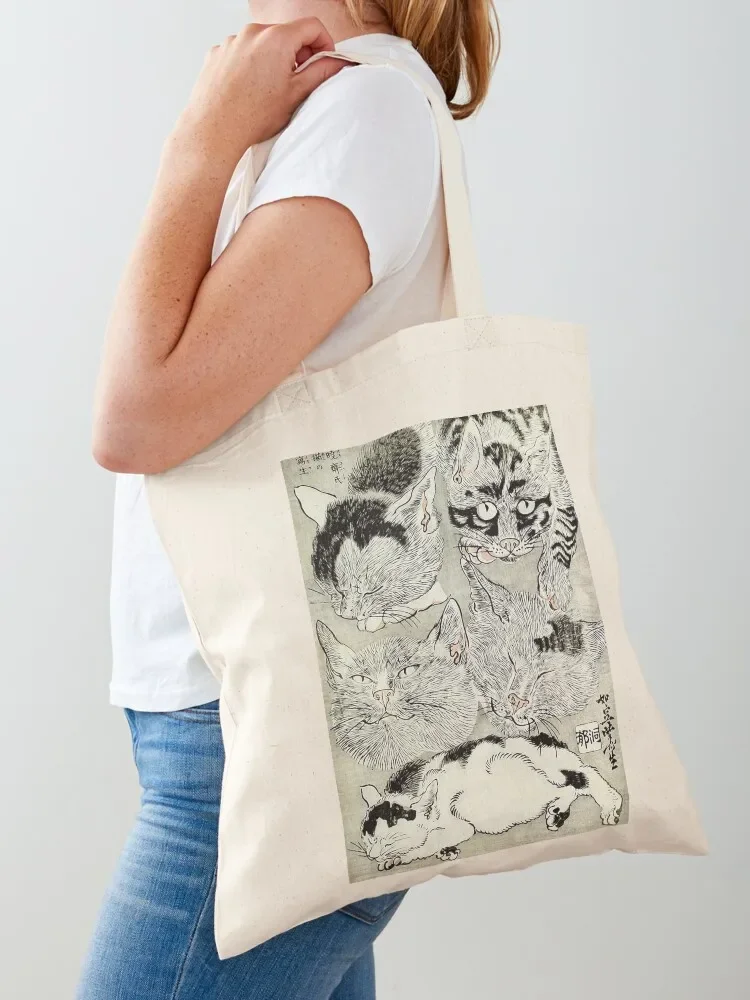 

BLACK WHTE JAPANESE CATS Study Tote Bag free delivery bags shopper bags Women's bag handbag