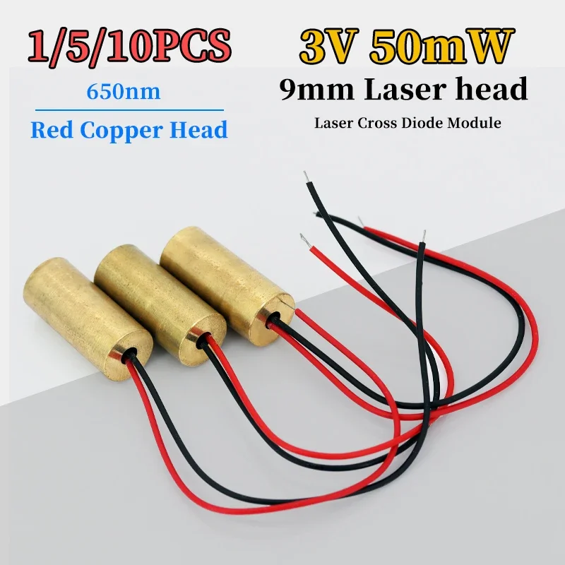 

1/5/10Pcs Laser Head 650nm 9mm 3V 50mW Laser Cross Diode Module Red Copper Head Line / Point / Cross Laser Diode
