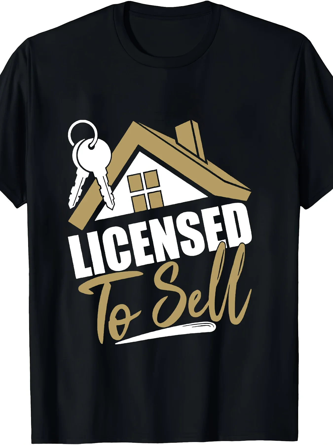 New Men'S 'Authorized ' Real Estate Graphic T-Shirt - Round Neck Short Sleeve, Featuring a Golden House And Key Design, Suitable