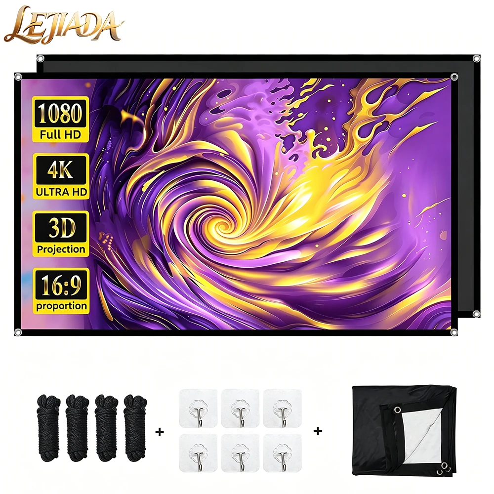 LEJIADA New 3.81m HD 16:9 Hanging Movie Screen Foldable Wrinkle-resistant Home Theater Outdoor Camping Projection Screen 150inch