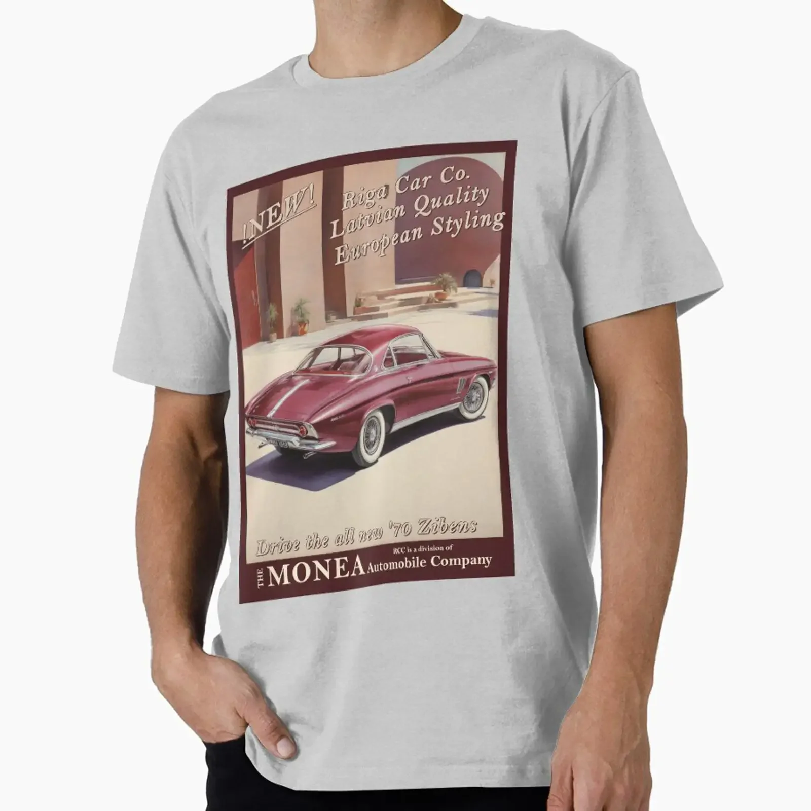 Vintage car poster Riga Co 1970 Zibens Sports Coupe karmine red designed and sold by Museum Of Non Existing Art vintage Washed