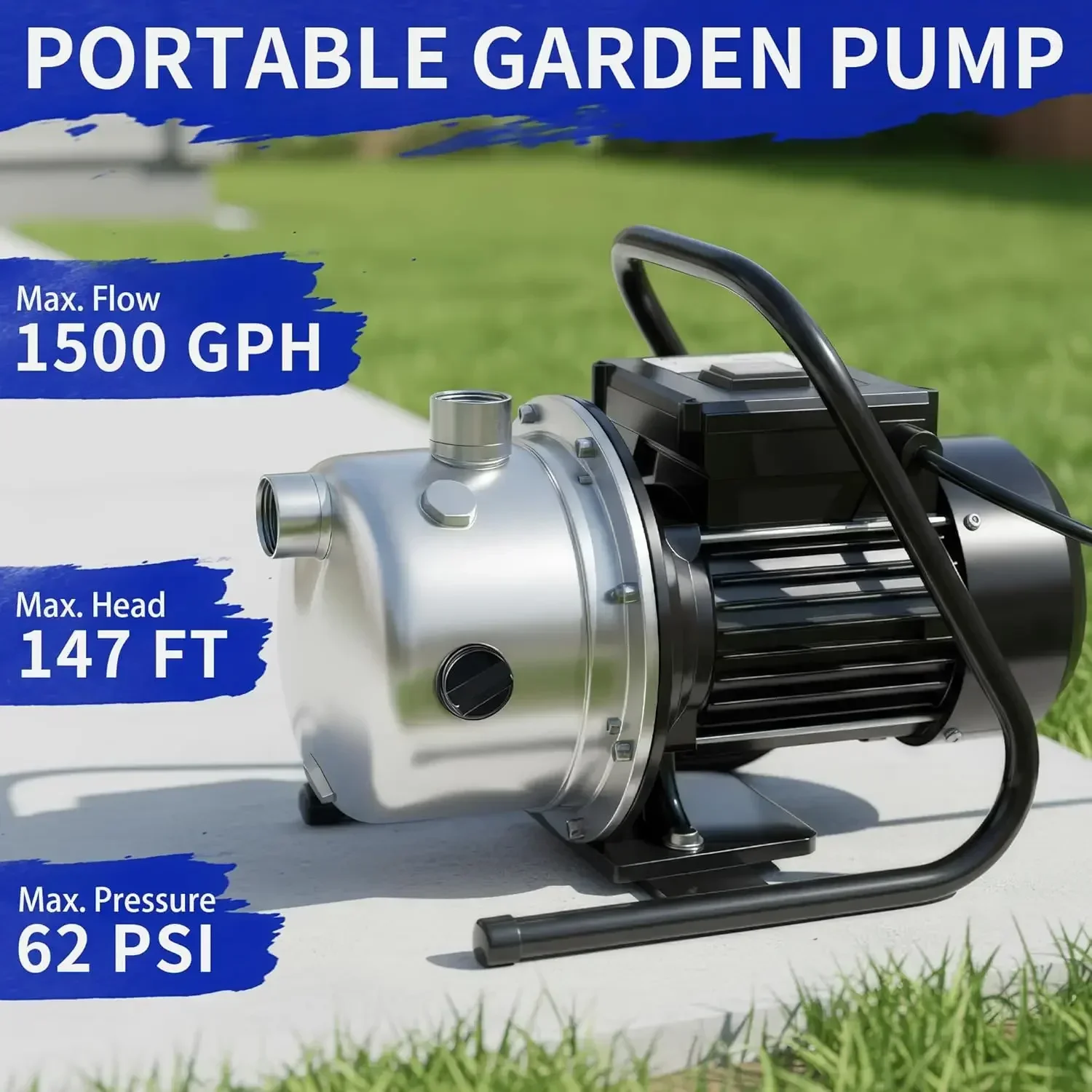 Shallow Well Pump, Stainless Steel Water Transfer Pump, 115V Garden Irrigation Pump, Water Booster Jet Pump for Home Garden Lawn