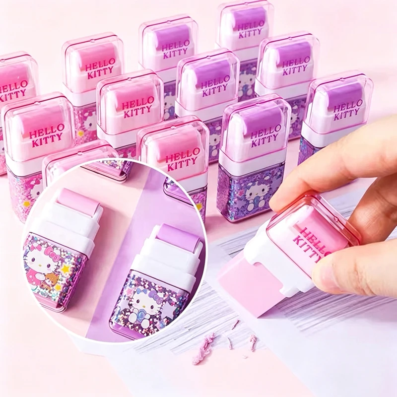 20/24 Pcs Kitty Roller Eraser Cute Kuromi Cartoon Eraser Must-Have For Students Daily Study Products Wholesale