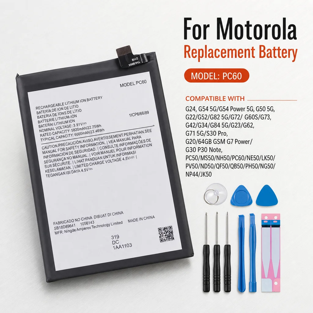 

High Quality Replacement Battery PC60 MS50 For Motorola Moto G24 G54 G7 Power G50 G23 G22 G52 G60S G20 G42 G34 G84 G62 S30 Pro