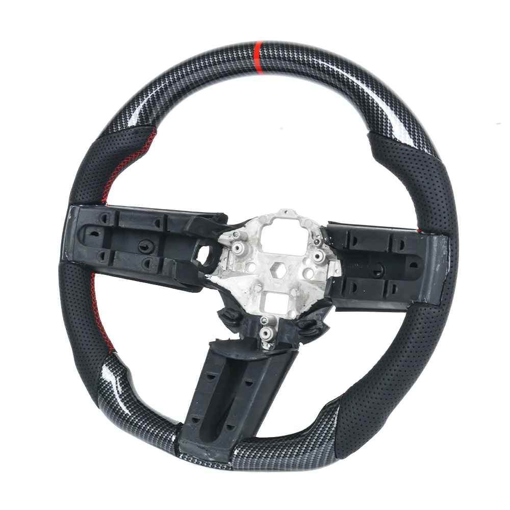 For Ford Mustang 2005 2006 2007 2008 2009 Perforated Leather Steering Wheel Hydro Print Carbon Fiber Racing Wheel