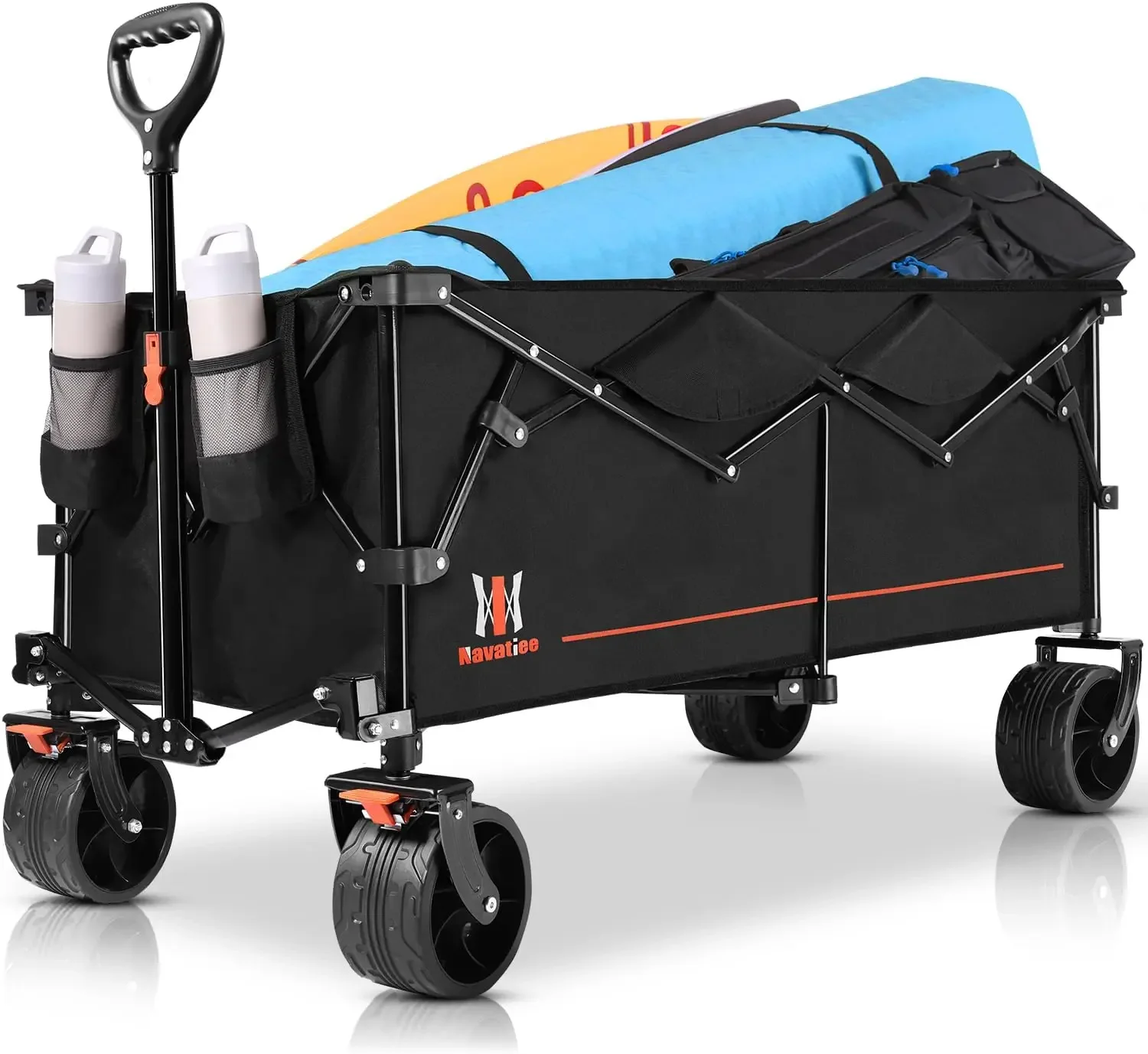 300L Large Collapsible Wagon Cart Foldable, Folding Extended Beach Wagon with 440LBS Weight Capacity