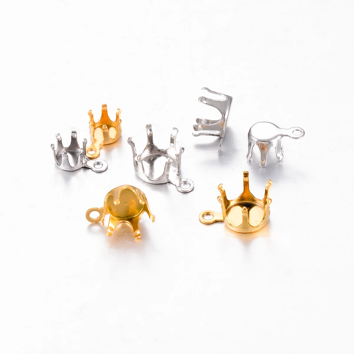 50pcs/lot Stainless Steel Gold Silver Color Blank Claw Setting Base Clasps 5mm-8mm Rhinestone Beads DIY Earrings Findings