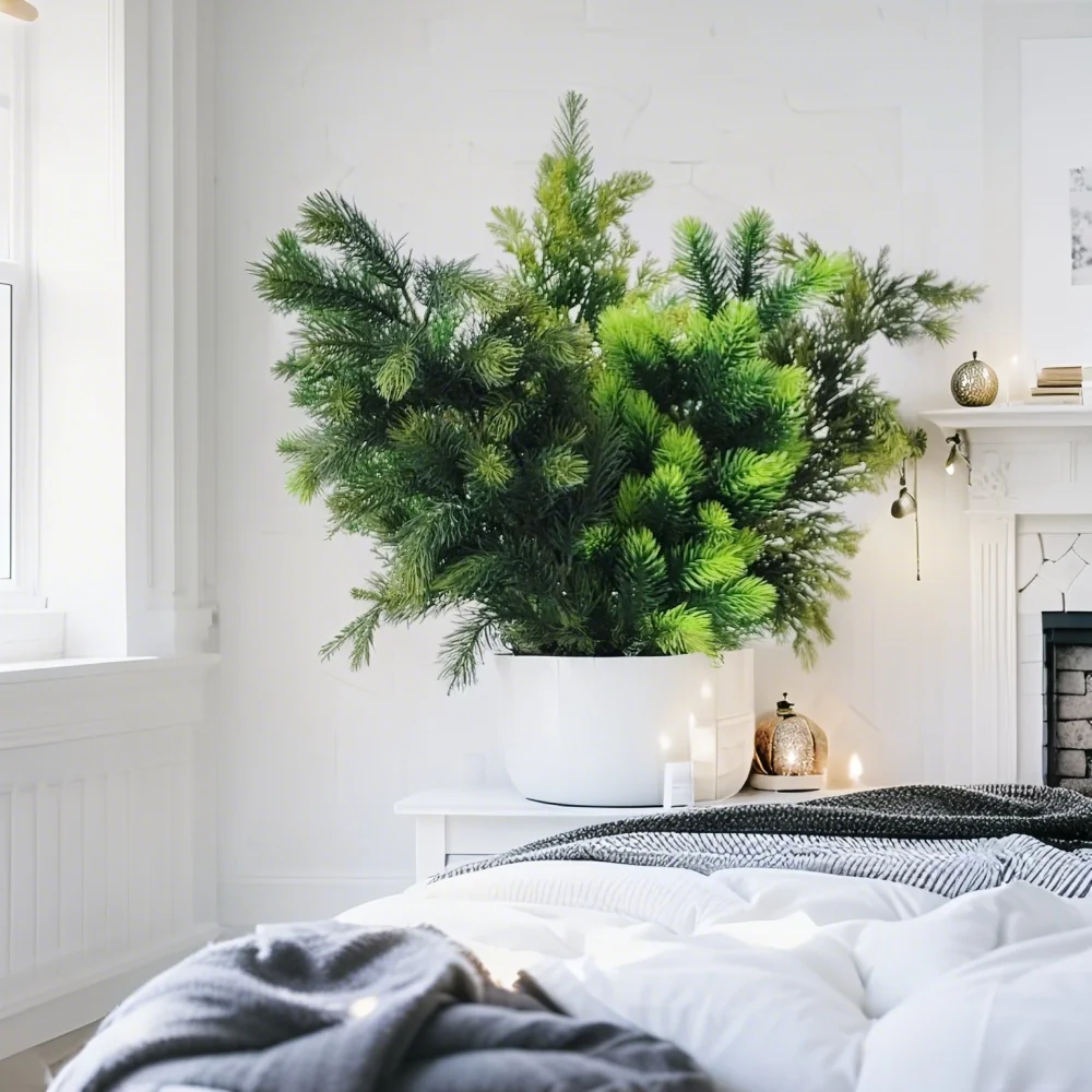 65 سم فرع شجرة إبرة الصنوبر الاصطناعي عيد الميلاد فرع الأرز وهمية الشتاء الأخضر الجذعية شجرة عيد الميلاد إكليل الديكور