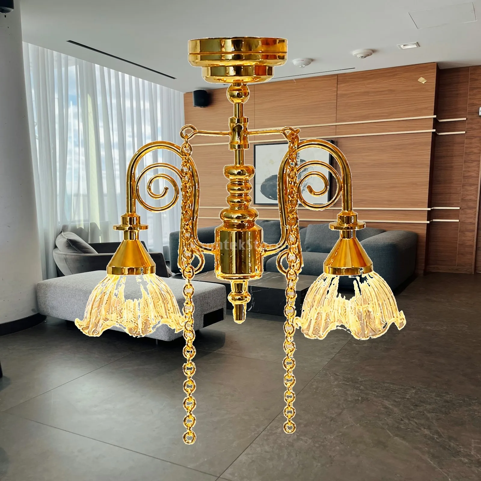 Alloy Dollhouse Light Illuminated Miniature Dollhouse Lighting Fixture Compact Miniature Interior Lamp for Collectible Display