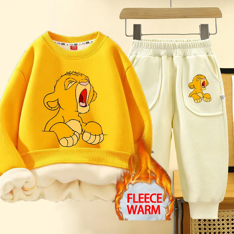 2 шт., толстовка и штаны из овечьей шерсти Mufasa Lion King, детский теплый комплект свитшотов с героями мультфильмов аниме, зимняя плотная домашняя одежда