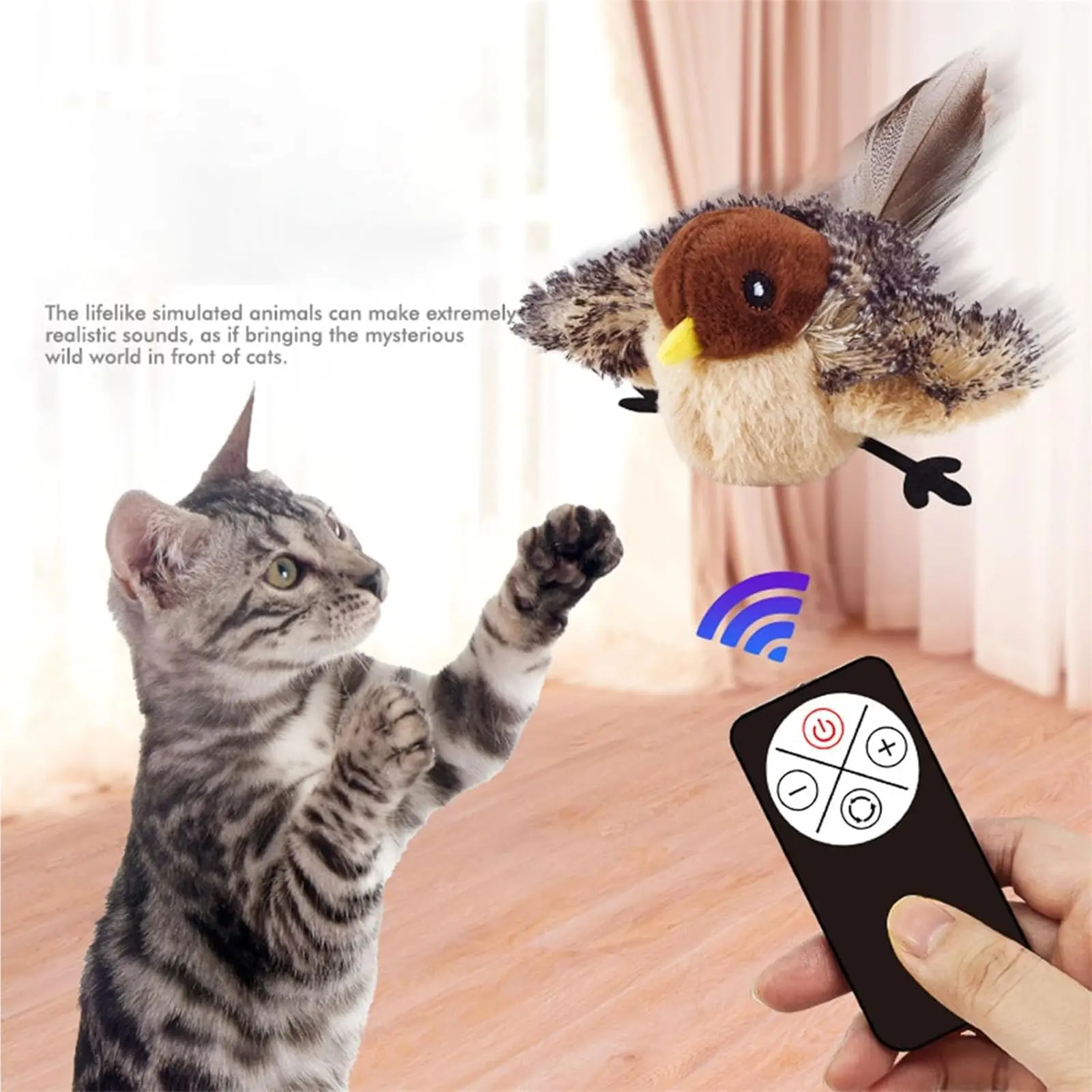 Cat Toy Interactive Bird 3 Levels Adjustable Simulated Chirping Bird Electric Interactive Toy Soft Plush Cat Flapping Wings Toy