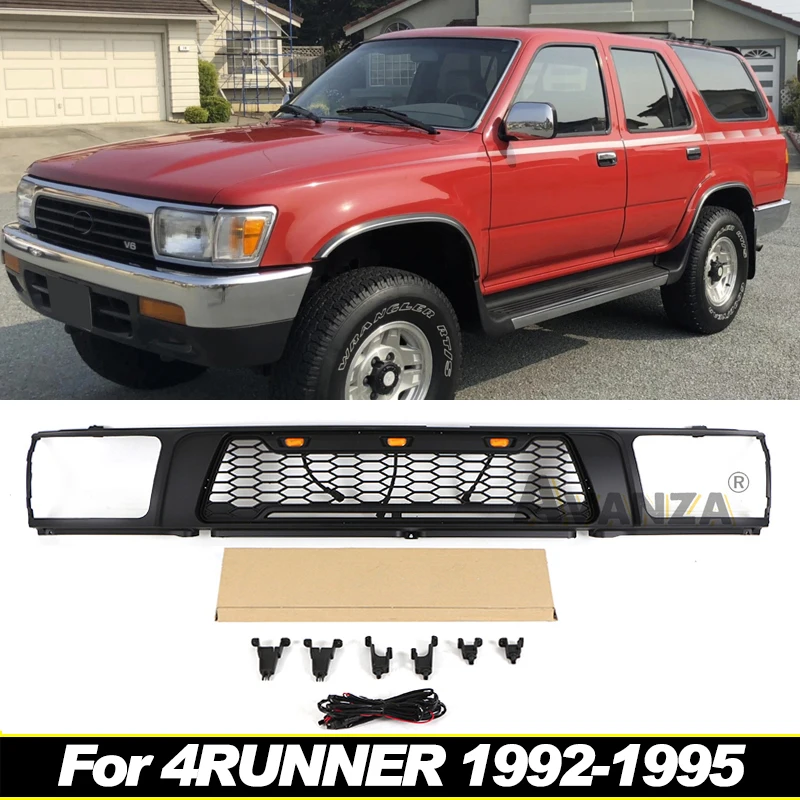 Grill front bumper grille honeycomb modification accessories decoration Racing grill with LED lights For 4RUNNER 1992-1995