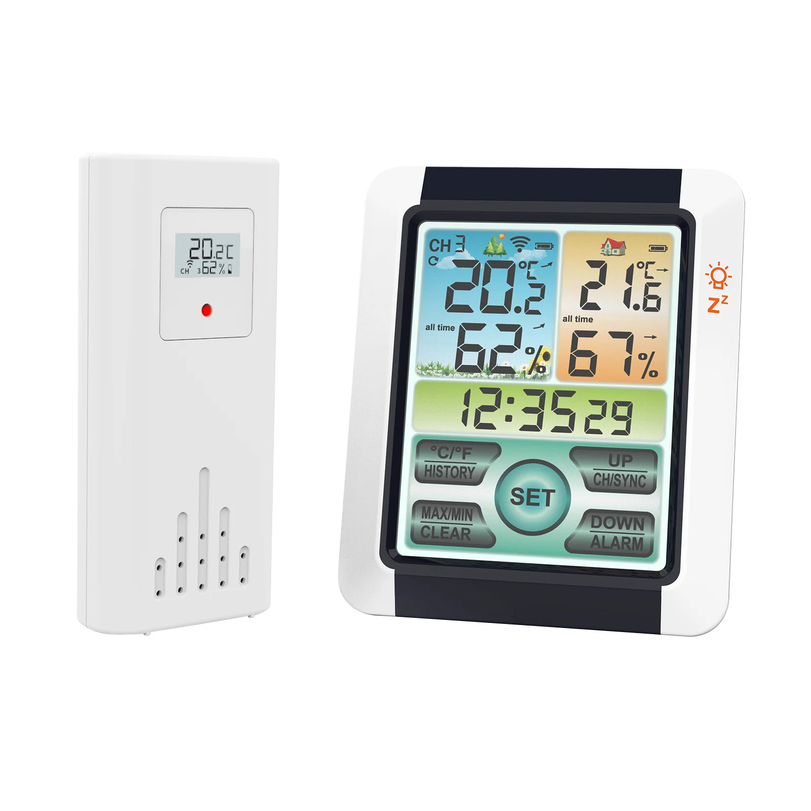 Wireless Indoor Outdoor Hygrometer Thermometer Temperature Humidity Display Monitor Digital Weather Forecast Station Clock