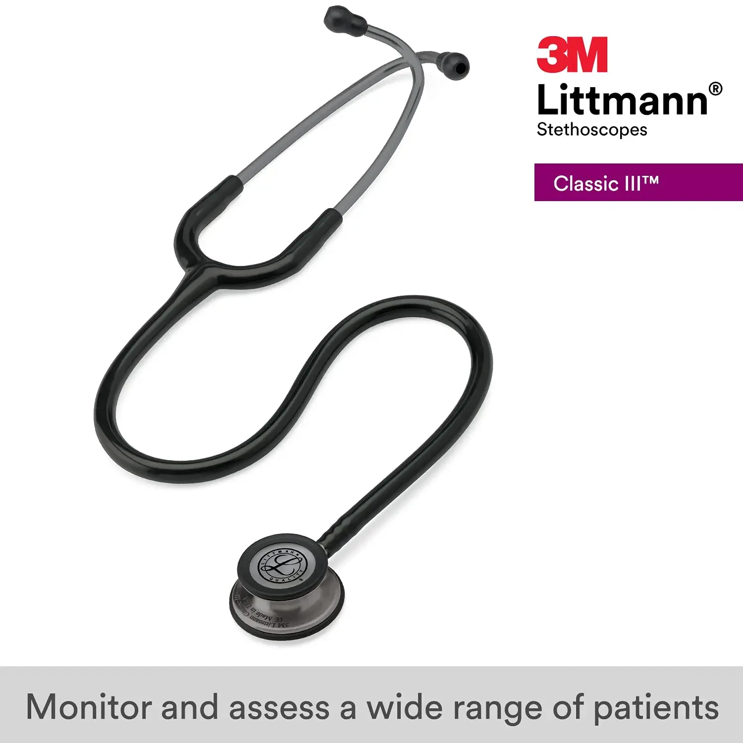 3M Littmann Classic III Monitoring Stethoscope 5811 Smoked Black Tube Stainless Stem and Headset For Doctor Nurse Health Care