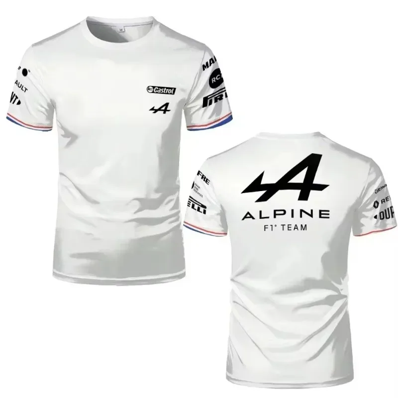 Popular F1 Racing Suit  New Alben Team Alpine Short Sleeved Round Neck T-shirt for Adults and Children's Sports and Leisure Tops