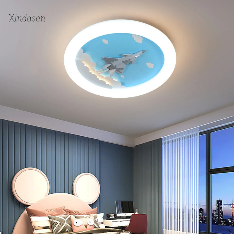 

Modern Rocket Led Ceiling Lights Kids Room Boys Bedroom Study Children Baby Blue Cartoon Chandelier Airplane Cloud Ceiling Lamp