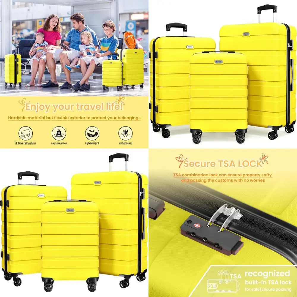 

3-Piece Hardshell Suitcase Set: Lightweight ABS Travel Luggage with 4 Spinner Wheels and TSA Lock, 20, 24, 28 Black