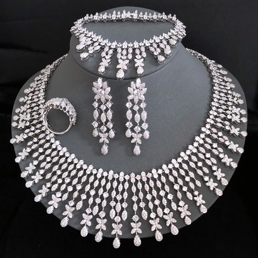 GODKI Luxury Famous Brand 4pcs African Bridal Zircon Chokers Jewelry Set For Women Dubai Nigeria Wedding Necklace Earring 2023