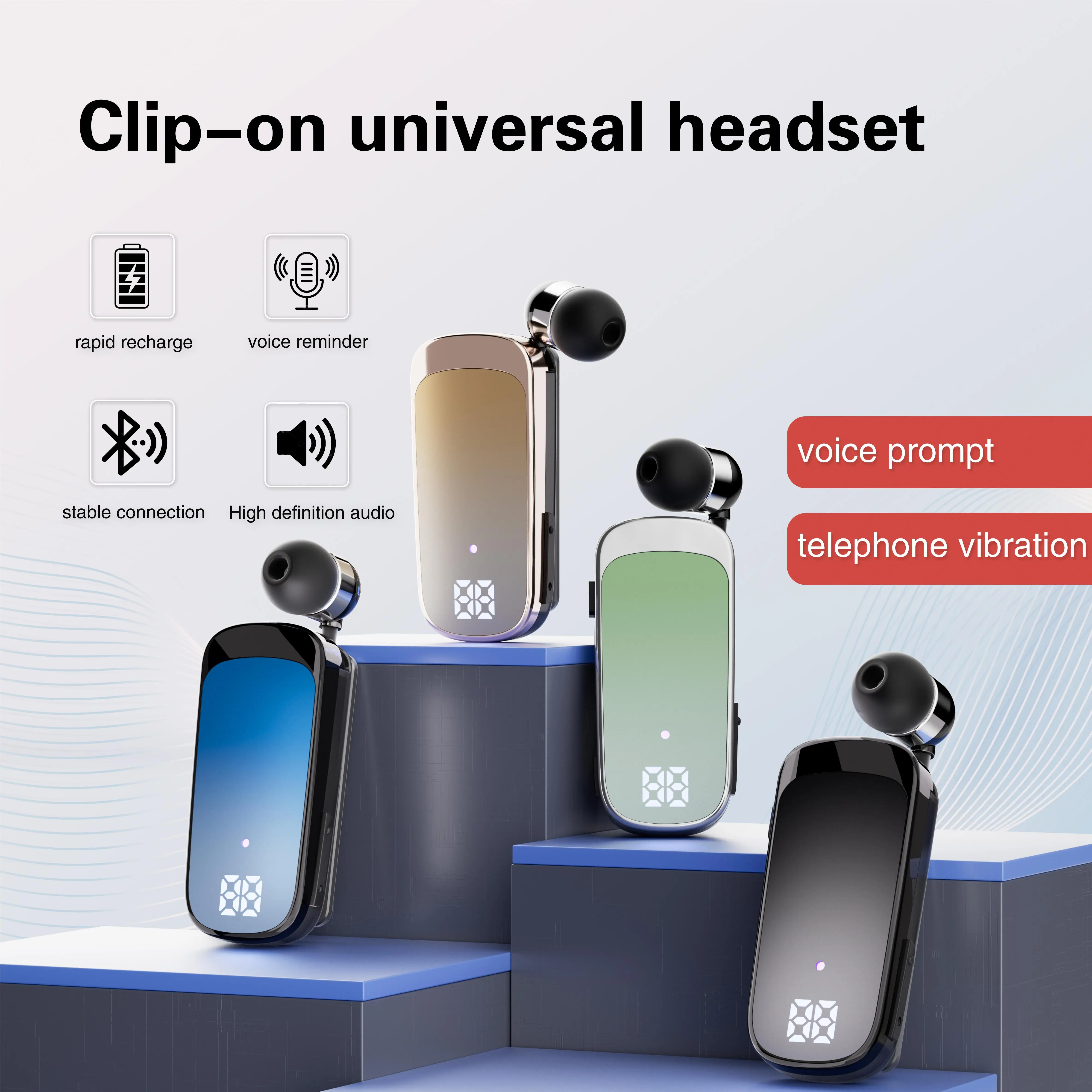 # K65 Lavalier Business Bluetooth 5.2 Headset Talk/Music Time 20 Hours LED Digital Display Noice Cancelling Wireless Earphones