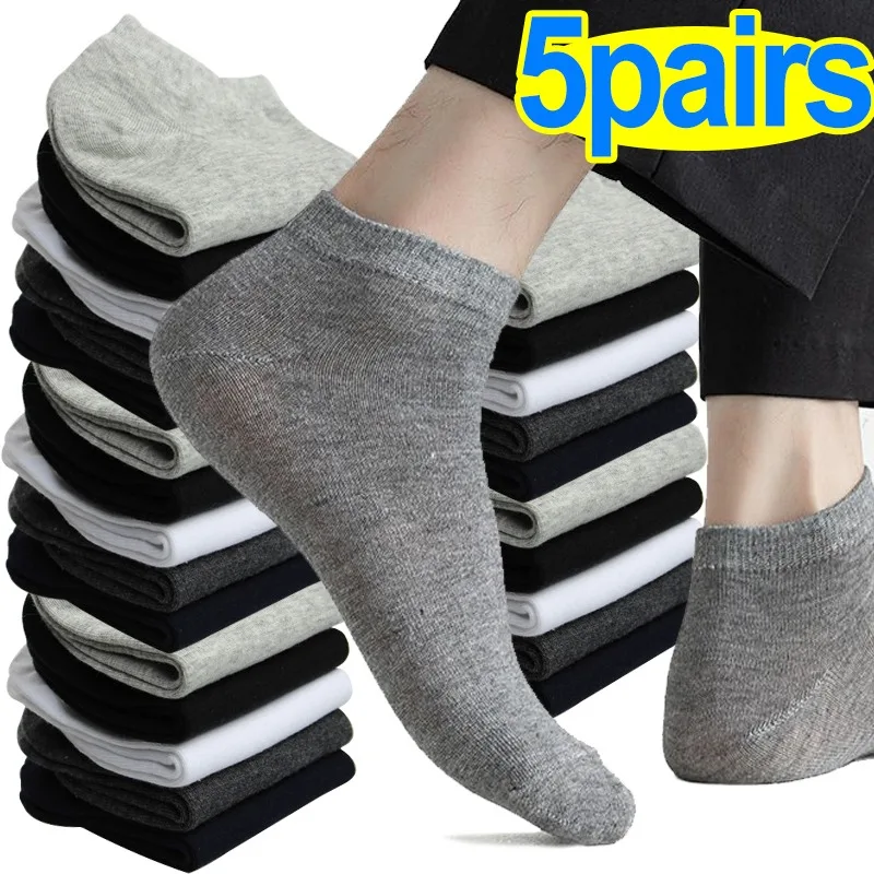 1/5Pairs Men Ankle Socks Solid Color Black White Gray Invisible Breathable Cotton Sports Socks Male Short Socks Women Men Sox