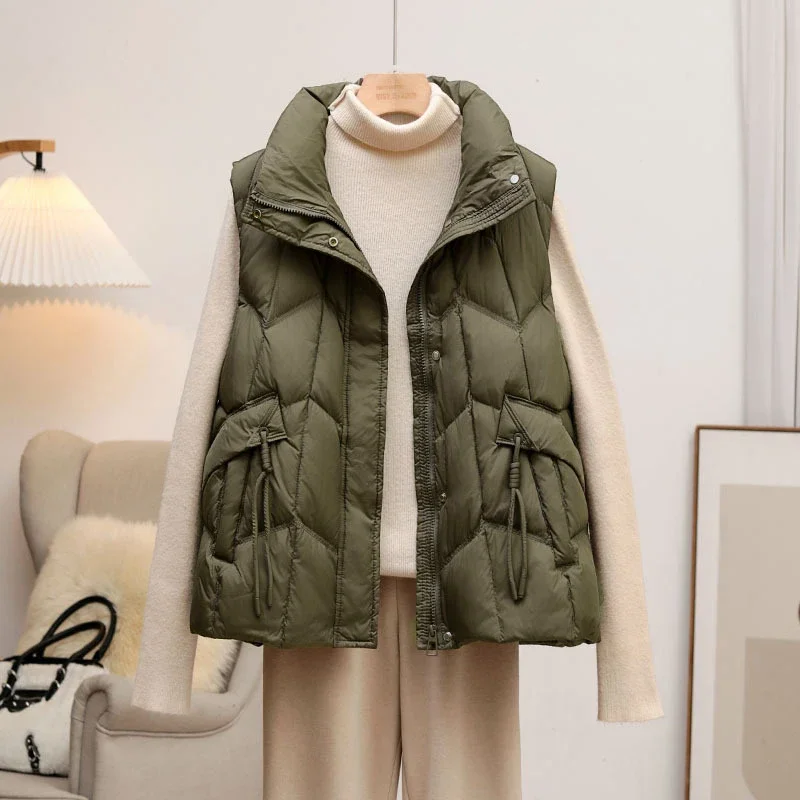 

Autumn Winter Top 2026 New Casual Solid Color Simple High-Quality Fashion Women White Duck Down Vest Sleeveless Jacket