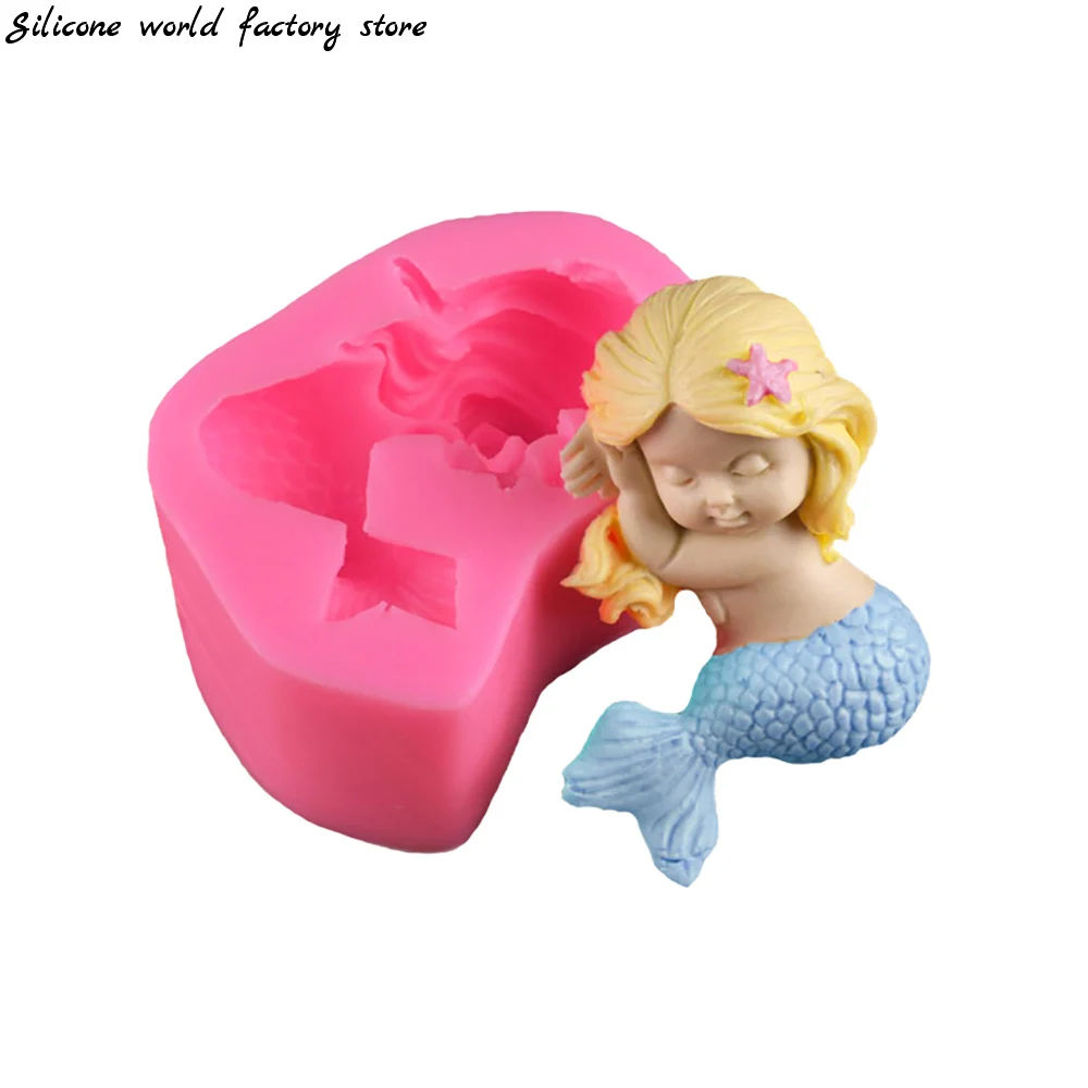 Silicone world 3D Mermaid Silicone Mold DIY Soap Gypsum Clay Resin Mold Chocolate Fondant Cake Decoration Tools Ornament Crafts