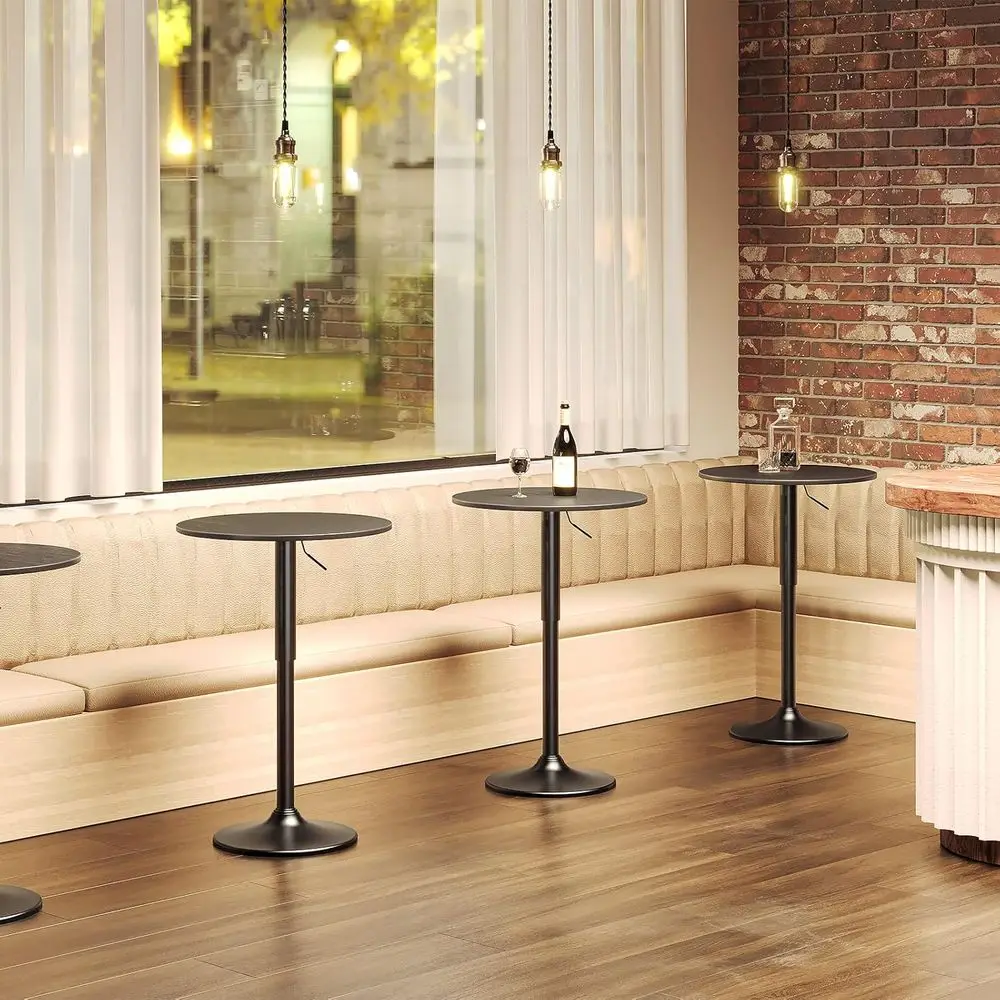 Bar Table, Height-Adjustable Round Pub Table 27-35.4 Inches, Cocktail Table with Sturdy Base, Modern Style, Easy to Assemble, Su