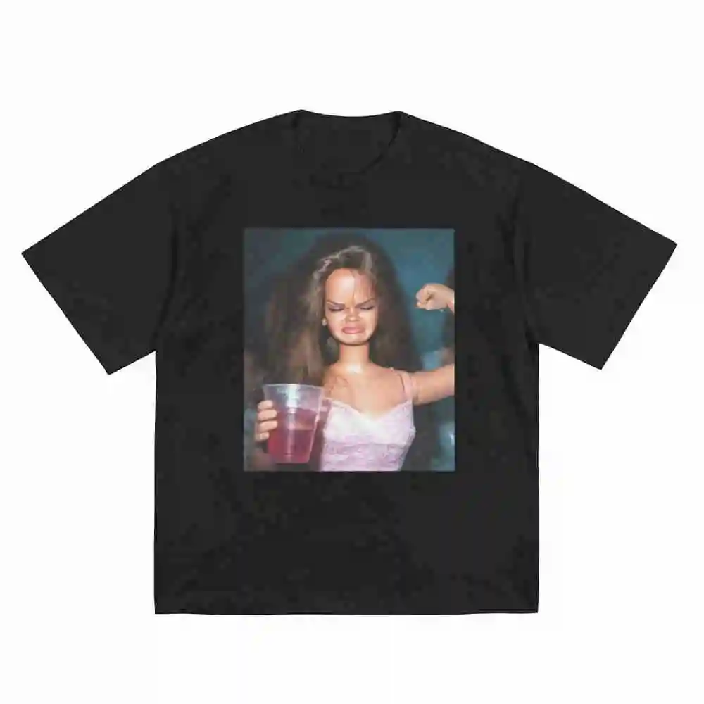 Funny Doll Girl Party Retro 90s Face Short Sleeve Tee 100% Cotton T-Shirt