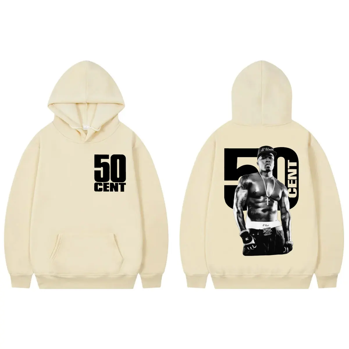 مغني الراب 50 سنت مزدوجة الوجهين طباعة هوديي الرجال النساء الهيب هوب خمر قمصان سويت شيرت بقلنسوة موضة عالية الجودة البلوفرات المتضخم